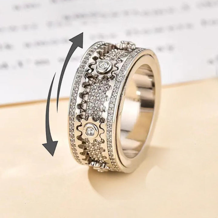 Rotatable Gear Diamond Ring Mechanical Fidget Anxiety Relief Band for Men Women