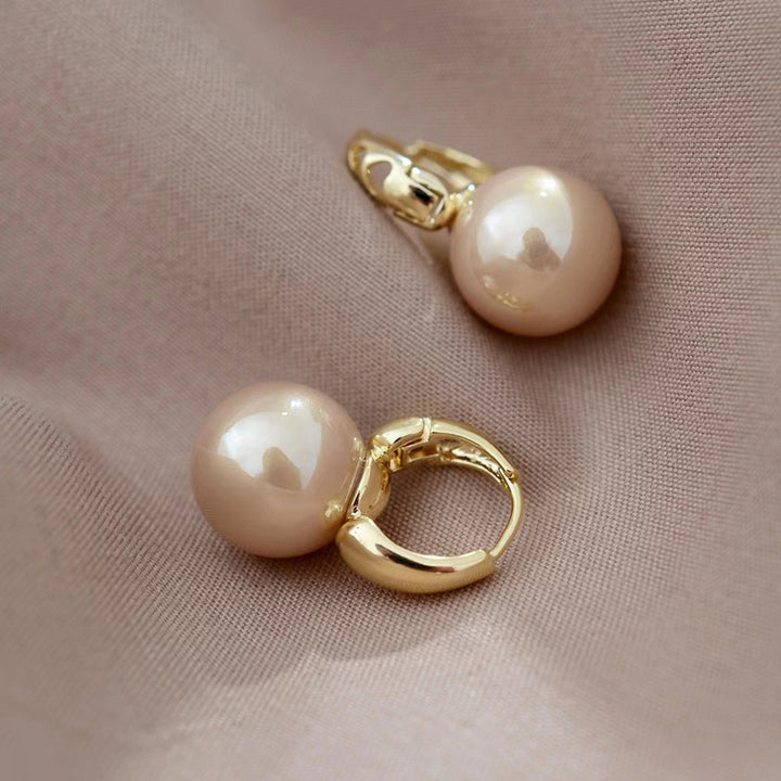 Minimalist Round Pearl Huggie Earrings Sterling Silver
