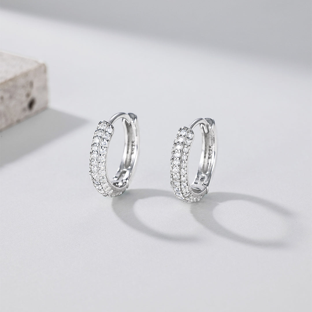 Double Row Pave Diamond Hoop Earrings