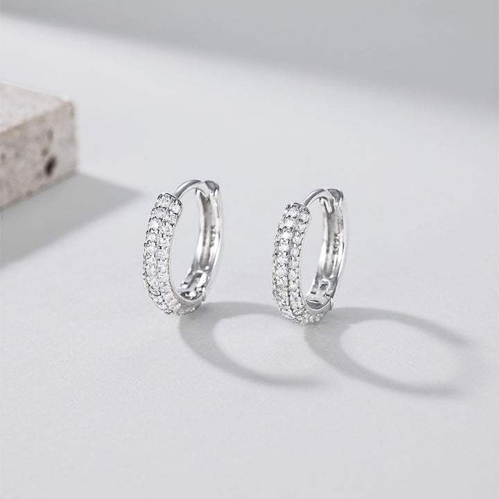 Double Row Pave Diamond Hoop Earrings