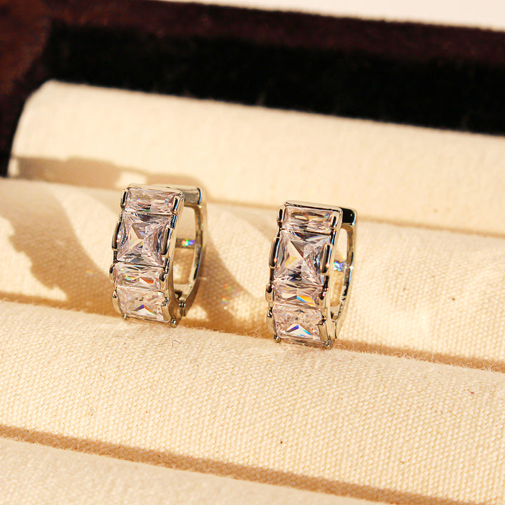Square Cut Gemstone Hoop Earrings with 925 Sterling Silver