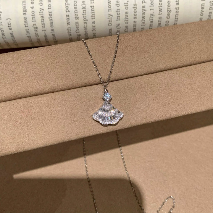 Elegant Ginkgo Leaf Diamond Necklace with 925 Sterling Silver