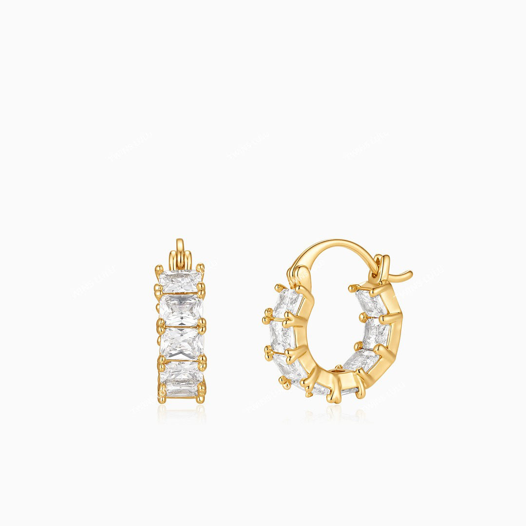 Square Cut Gemstone Hoop Earrings with 925 Sterling Silver