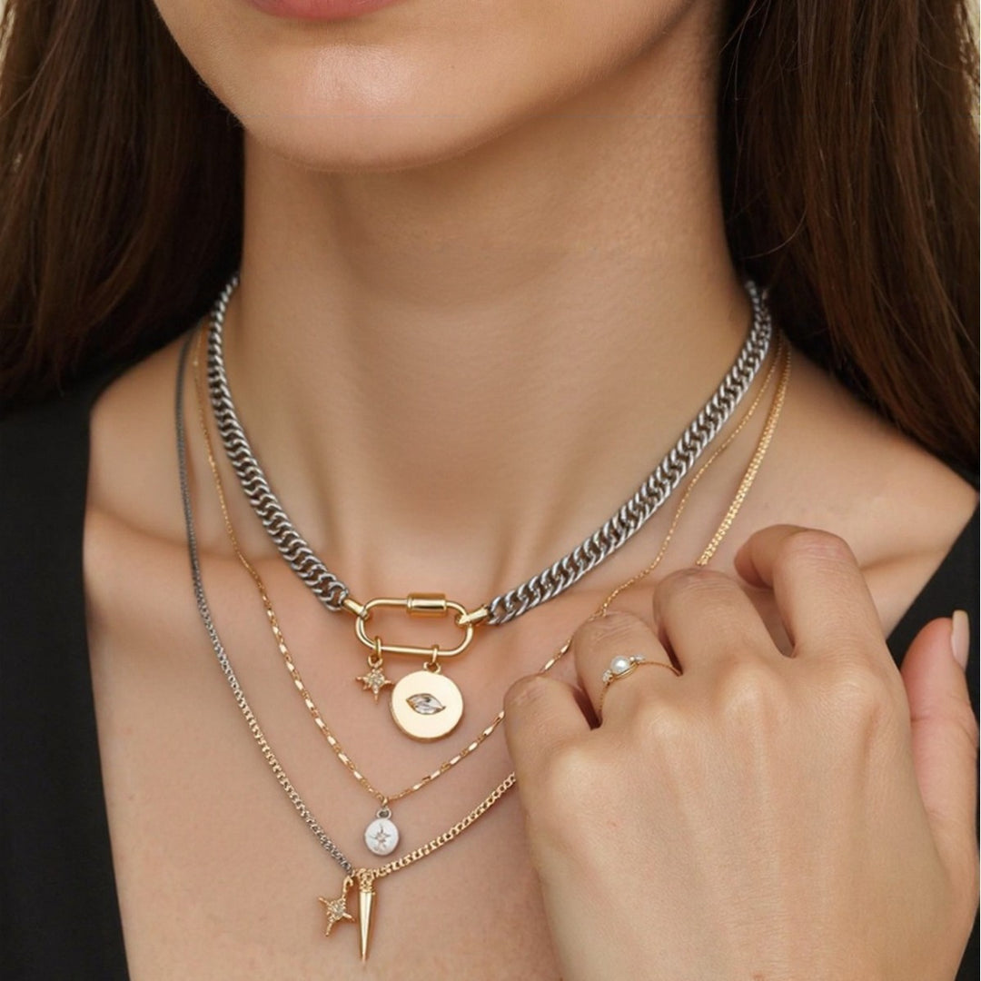 Minimalist Layered Necklace Set Mixed Metal Stackable Chains