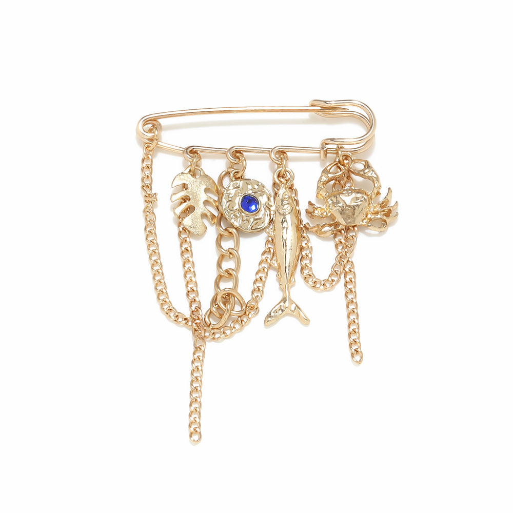 DIY Ocean Marine Life Safety Pin Brooch Kit Gold Tone Nautical Charm Jewelry Set