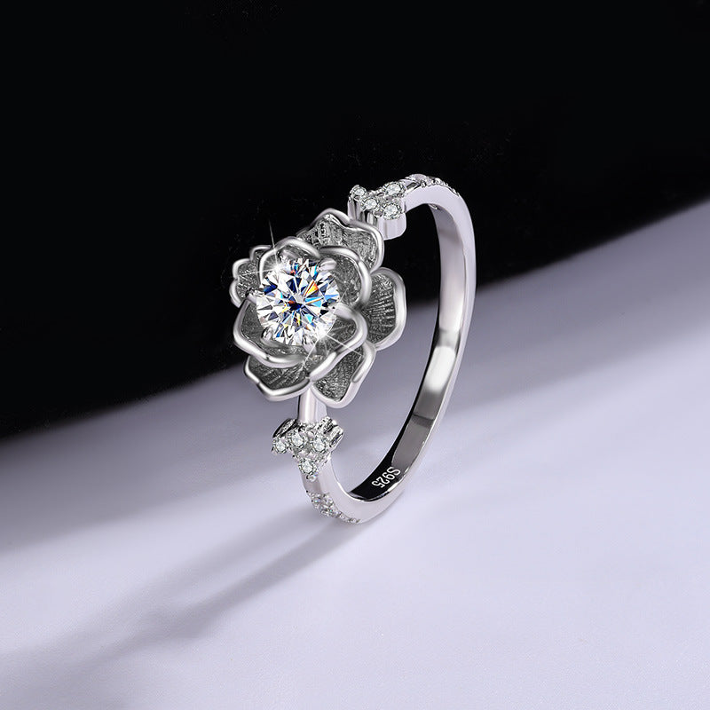 Floral Diamond Ring in Sterling Silver