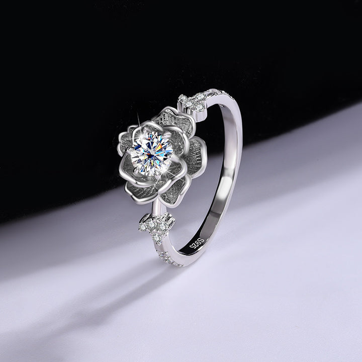 Floral Diamond Ring in Sterling Silver