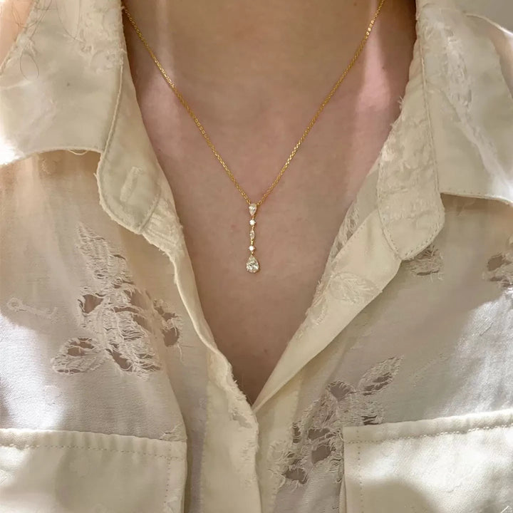 Pear Cut Diamond Drop Lariat Necklace 925 Sterling Silver Minimalist Y-Necklace
