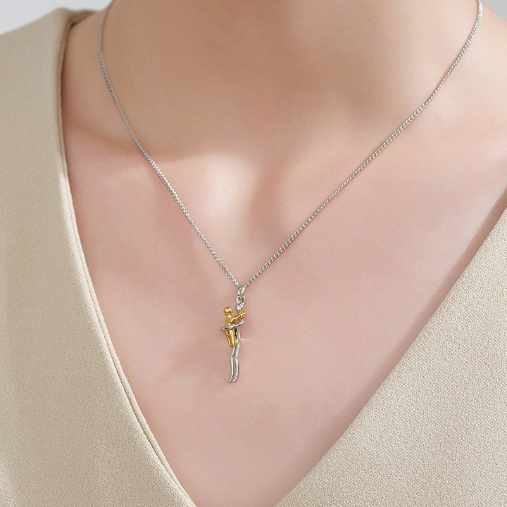 Kids Hugging Pendant Necklace Minimalist Two-Tone Design  Memorial Jewelry