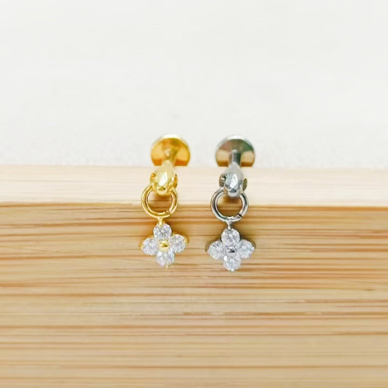 Clover Dangle Labret Earring Diamond Flower Cartilage Tragus Stud Jewelry
