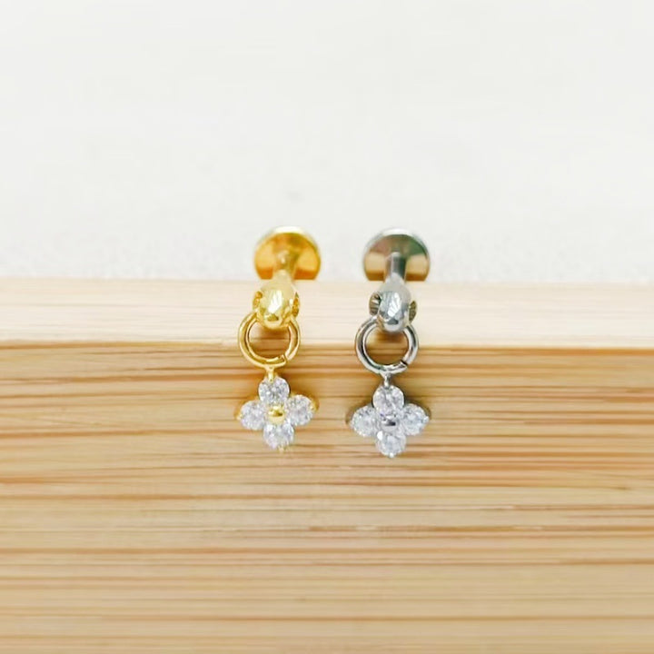 Clover Dangle Labret Earring Diamond Flower Cartilage Tragus Stud Jewelry