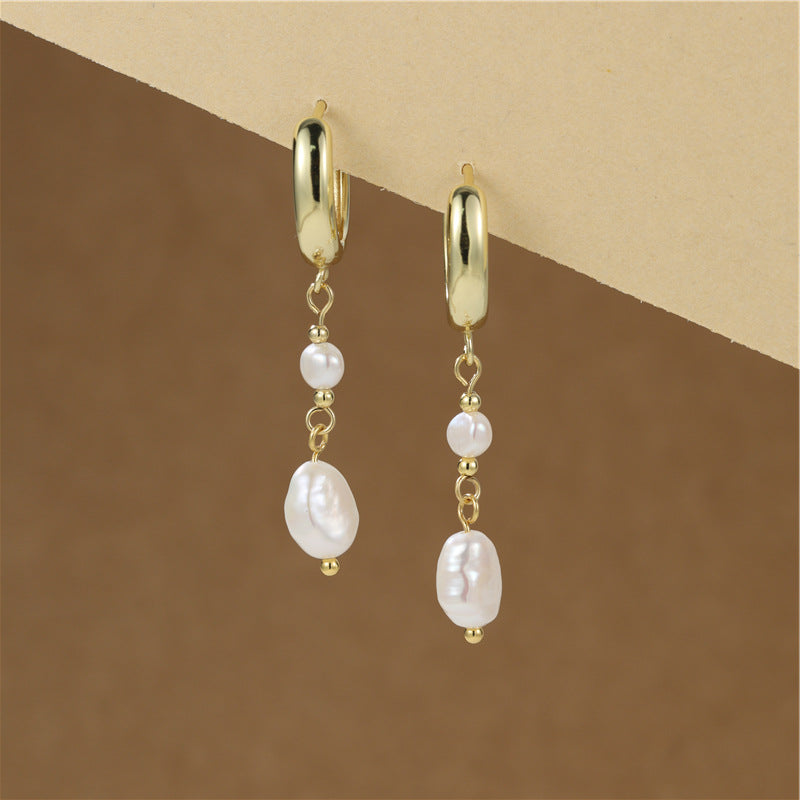 Minimalist Baroque Pearl Drop Huggie Earrings S925 Post