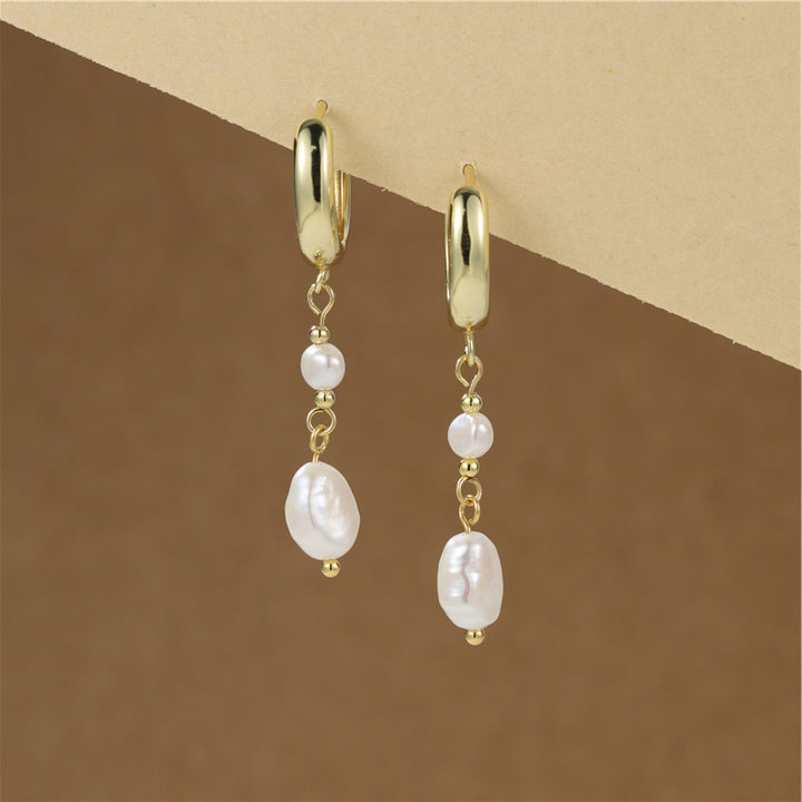 Minimalist Baroque Pearl Drop Huggie Earrings S925 Post