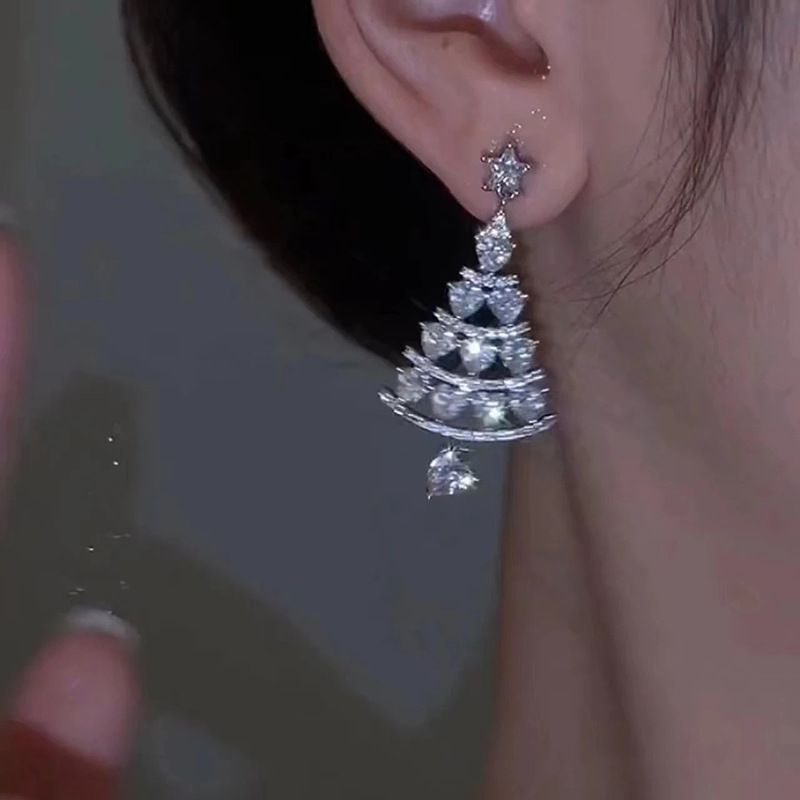 Starlight Christmas Tree Diamond Earrings