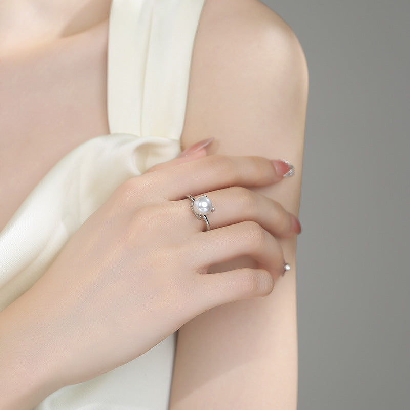 Minimalist Pearl Open Ring 14K Gold
