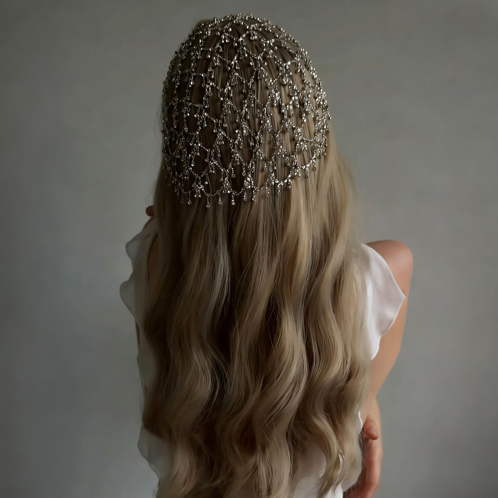 Crystal Mesh Head Chain S925 Sterling Silver Bridal Hair Accessory