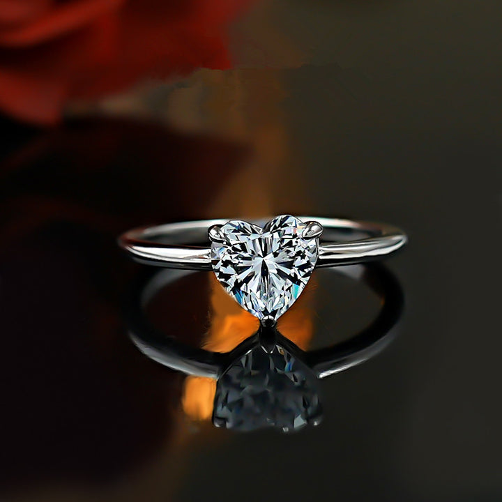 Heart Cut Solitaire Diamond Ring with 925 Sterling Silver