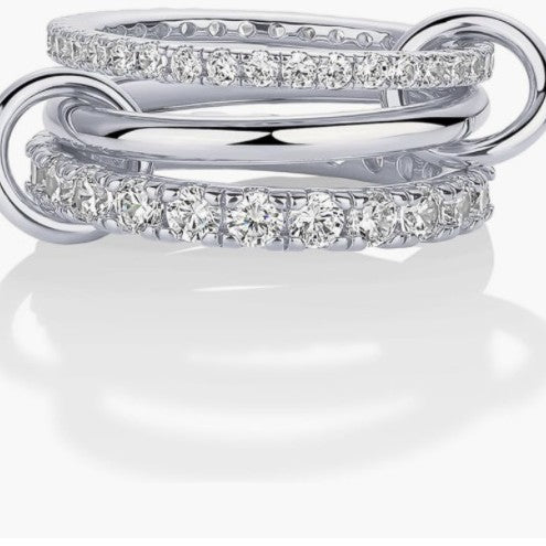 Linked Triple Stack Ring | Pavé Diamond & Polished Band Set