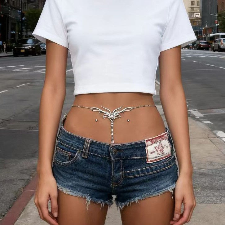 Butterfly Tassel Waist Chain for Women Elegant Diamond Accent Belly Chain Jewelry