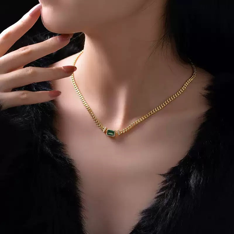 Emerald-Cut Halo Cuban Link Choker (Luxury Bold Statement Style)