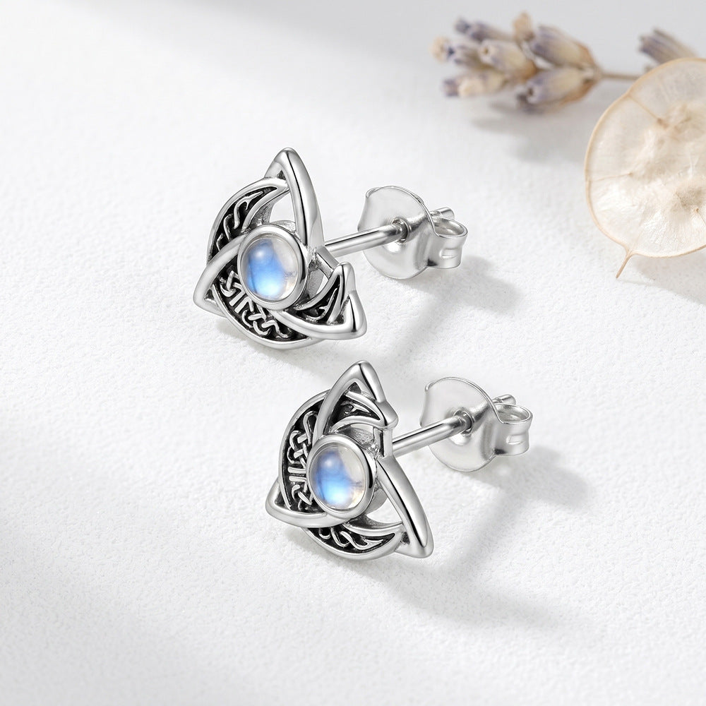 Vintage Celestial Sunburst Moonstone Stud Earrings