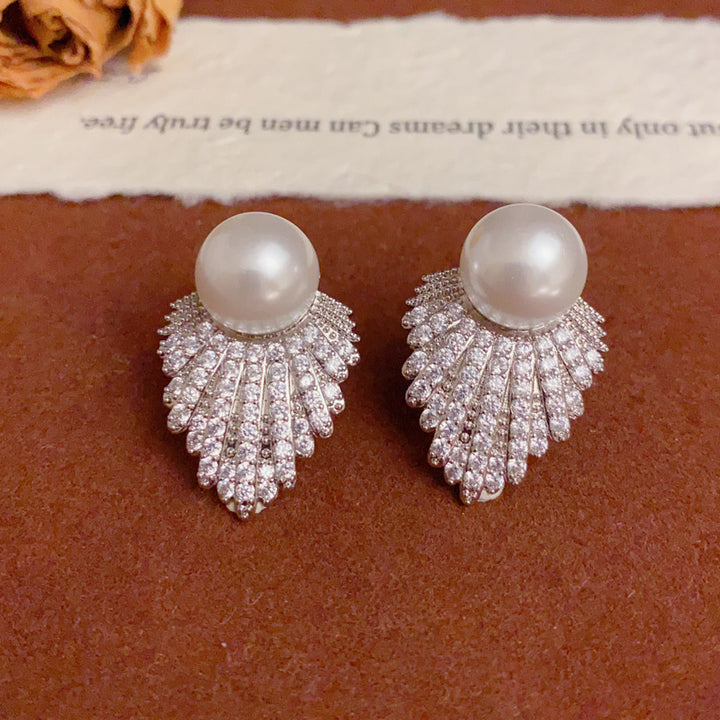 Luxury Pearl and Diamond Angel Wing Stud Earrings