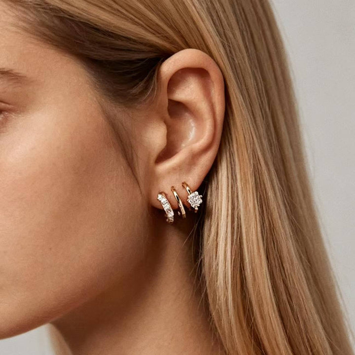 Triple Hoop Ear Cuff Earrings Sterling Silver Post