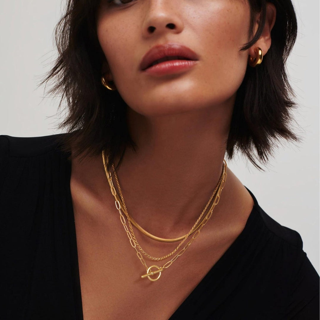 Minimalist Layered Toggle Clasp Necklace Set