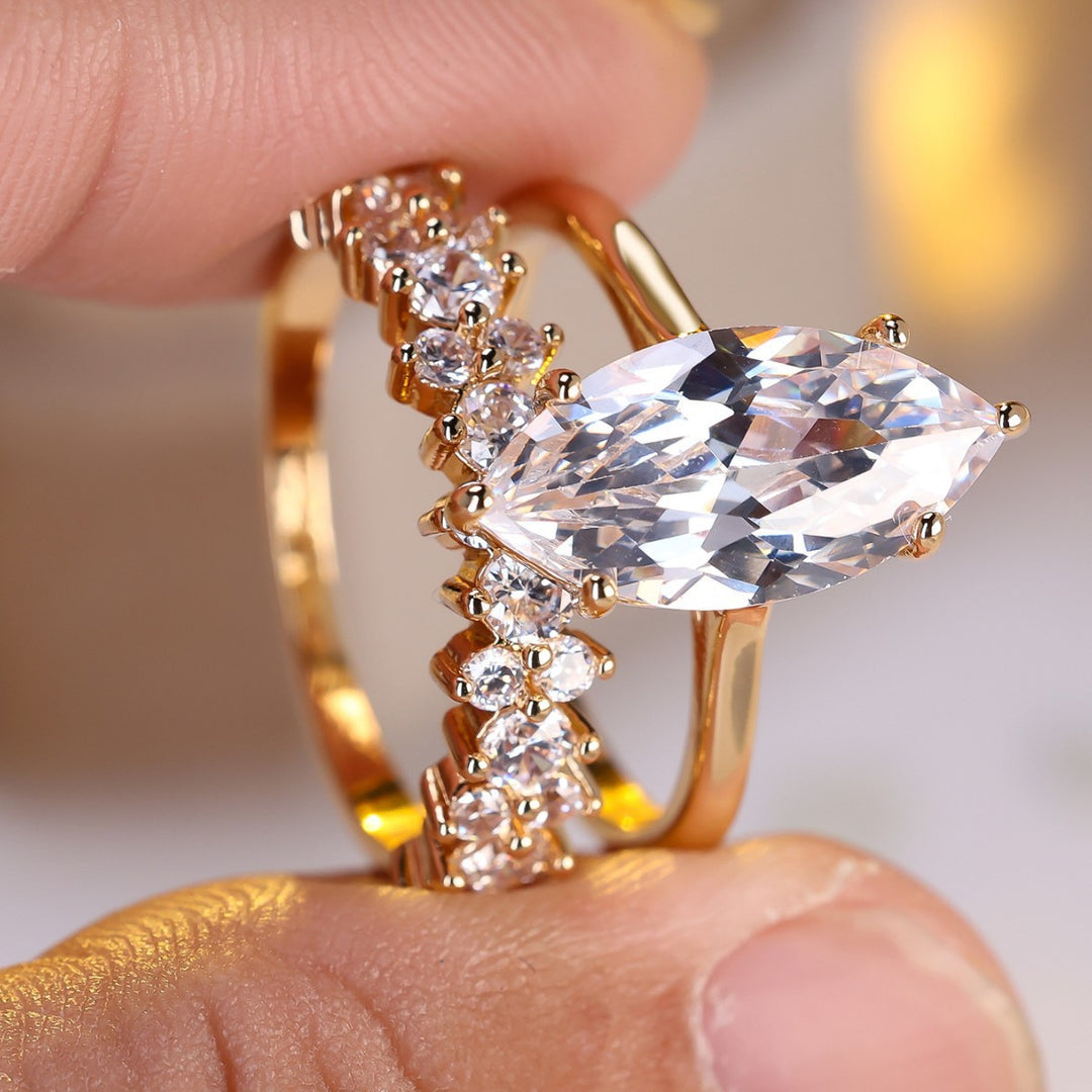 Pear Cut Diamond Bridal Ring Set Silver Engagement & Wedding Band