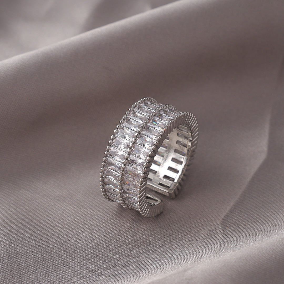 Double Row Baguette Diamond Open Statement Ring