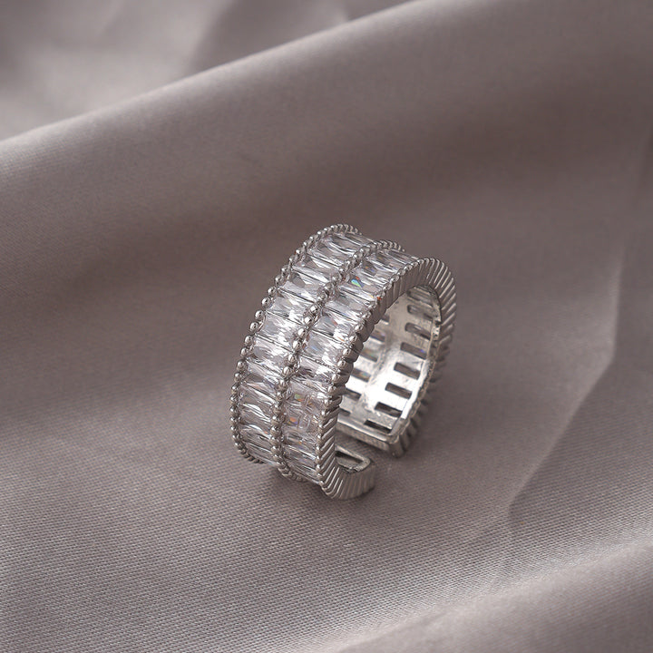 Double Row Baguette Diamond Open Statement Ring