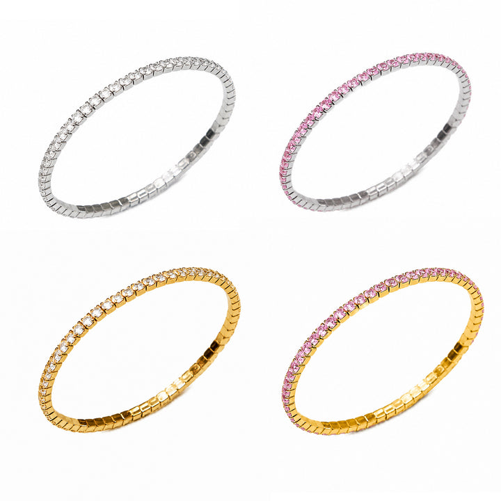 Sterling Silver Flexible Full Pave Diamond Stretch Bracelet