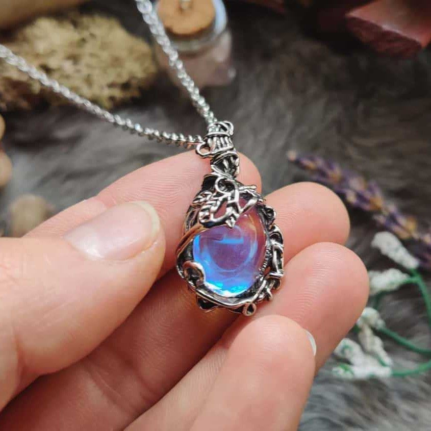Vintage Thorn & Aurora Opal Necklace Antique Silver Gothic Witchy Choker