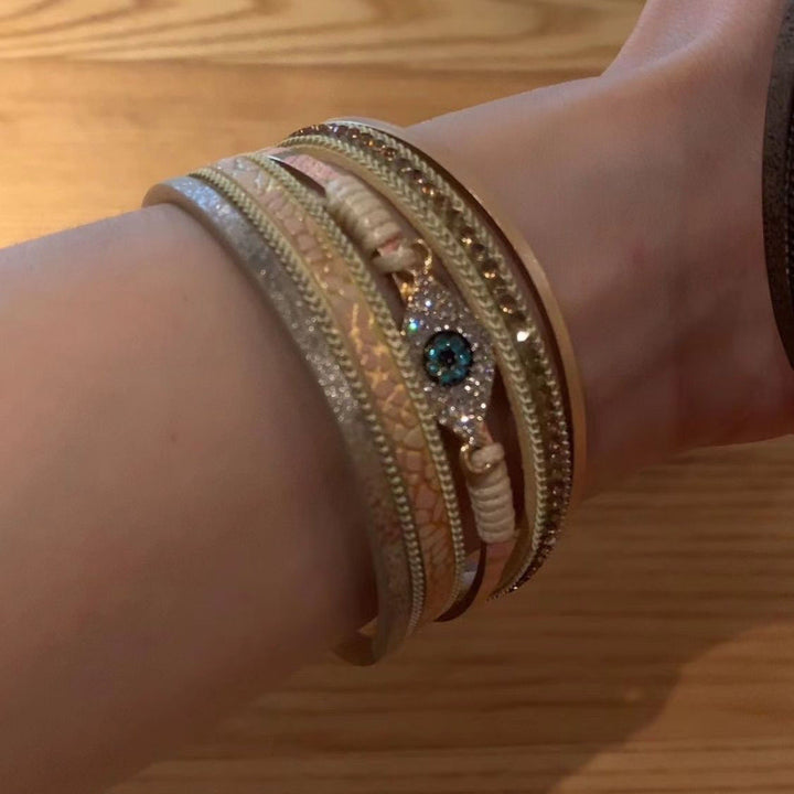 Multi-Layer Braided Crystal Bracelet for Women – Eye Charm Vintage Fashion Wrap Bangle