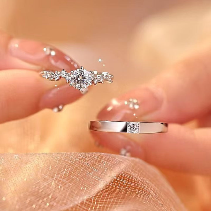 Starry Trails Couple Ring Set | Adjustable Moissanite Engagement & Wedding Rings