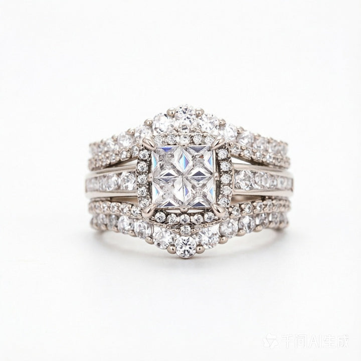 Multi-Row Halo Princess Cut Diamond Ring