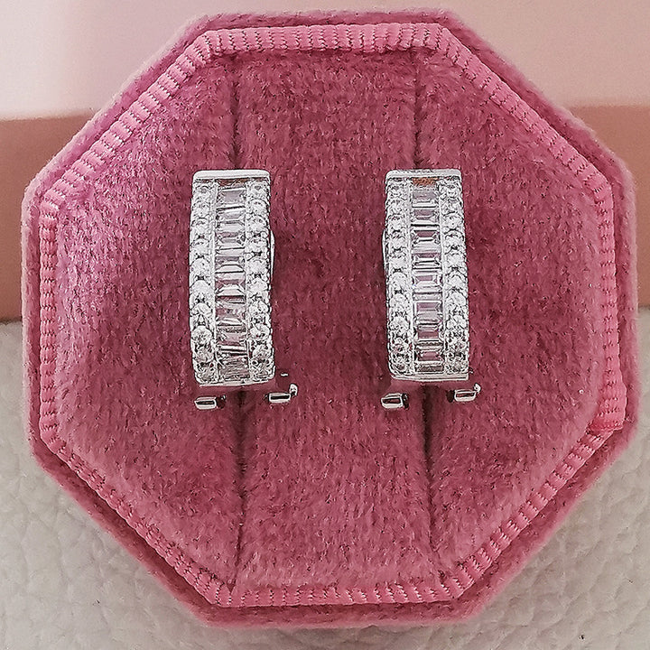 Baguette & Round Diamond Hoop Earrings S925 Silver