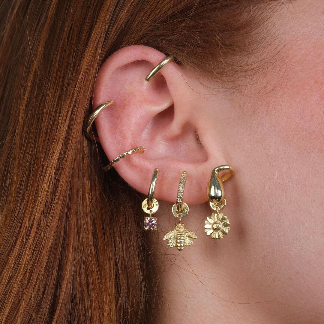 Multi-Piercing Ear Cuff & Hoop Set S925 Sterling Silver Diamond Charm Earrings