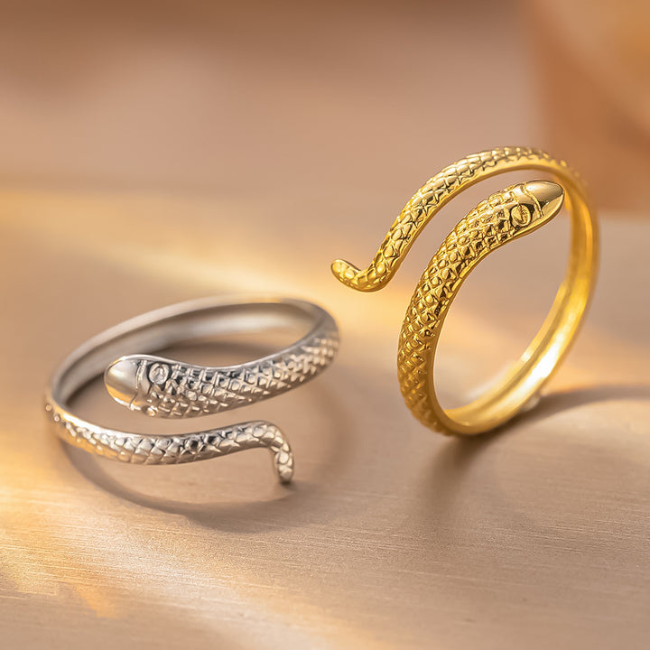 Snake Shaped Adjustable Ring Textured Serpent Wrap Ring for Men Women
