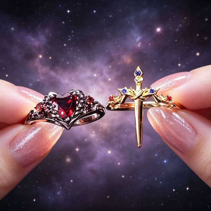 Gothic Romantic Style Heart & Sword Stackable Ring Set