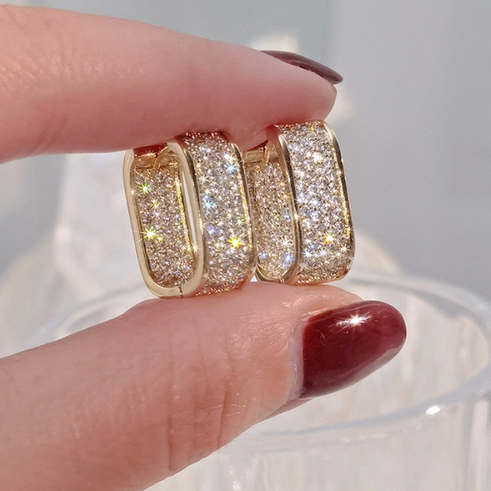 Sterling Silver U-Shape Hoop Earrings Pave Crystal Ear Cuffs