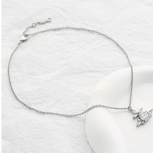 Diamond-Encrusted Saturn Pendant Necklace, Minimalist Collarbone Chain