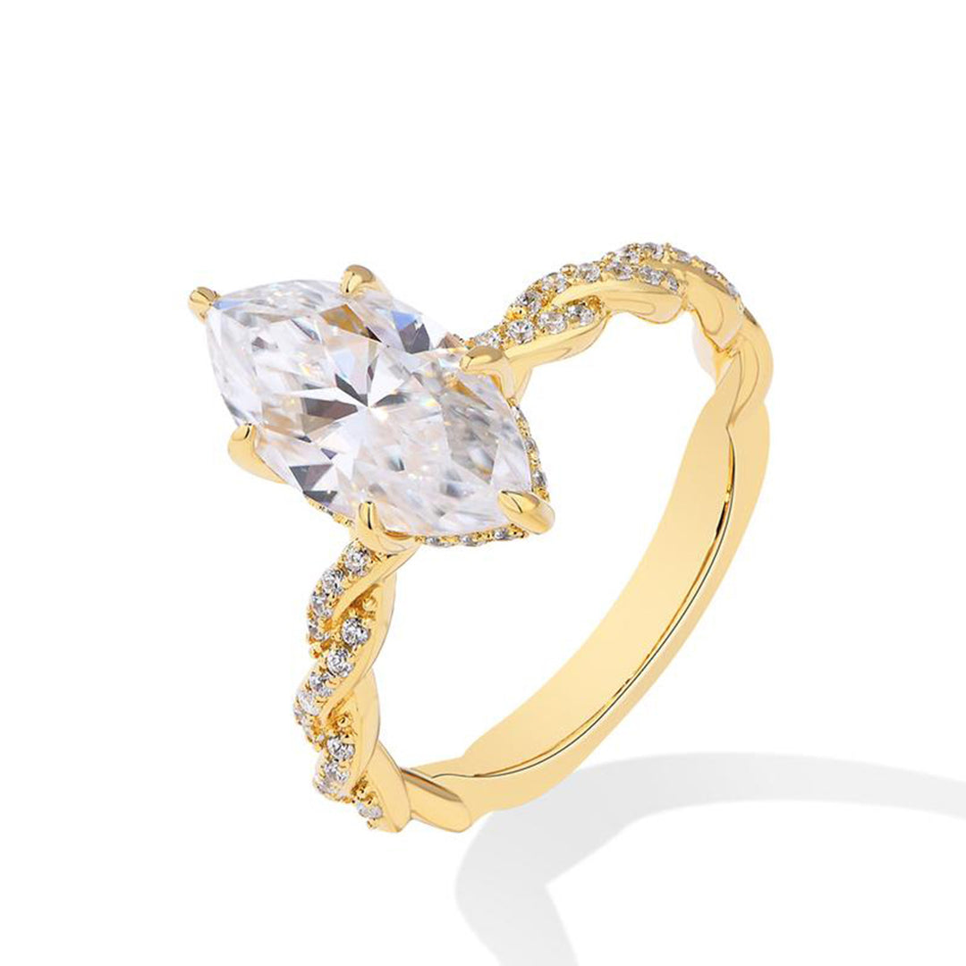 Marquise Cut Diamond Engagement Ring Set Twisted Band &amp; Baguette Wedding Band for Women