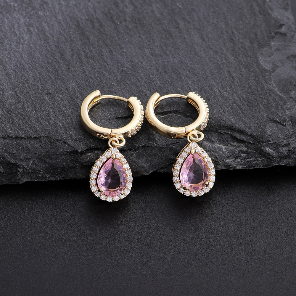 Teardrop Gemstone Huggie Earrings (14K Gold Plated, Sterling Silver Post)