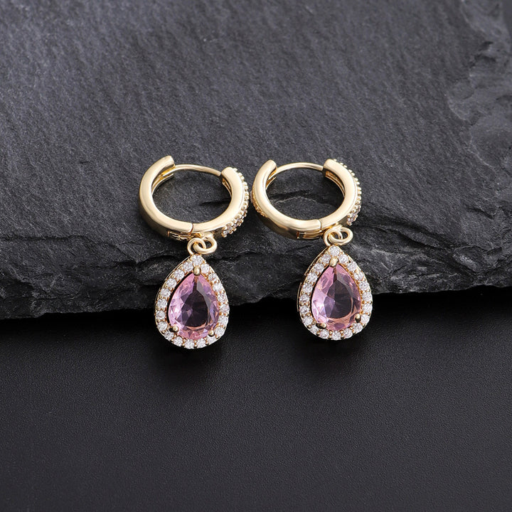 Teardrop Gemstone Huggie Earrings (14K Gold Plated, Sterling Silver Post)