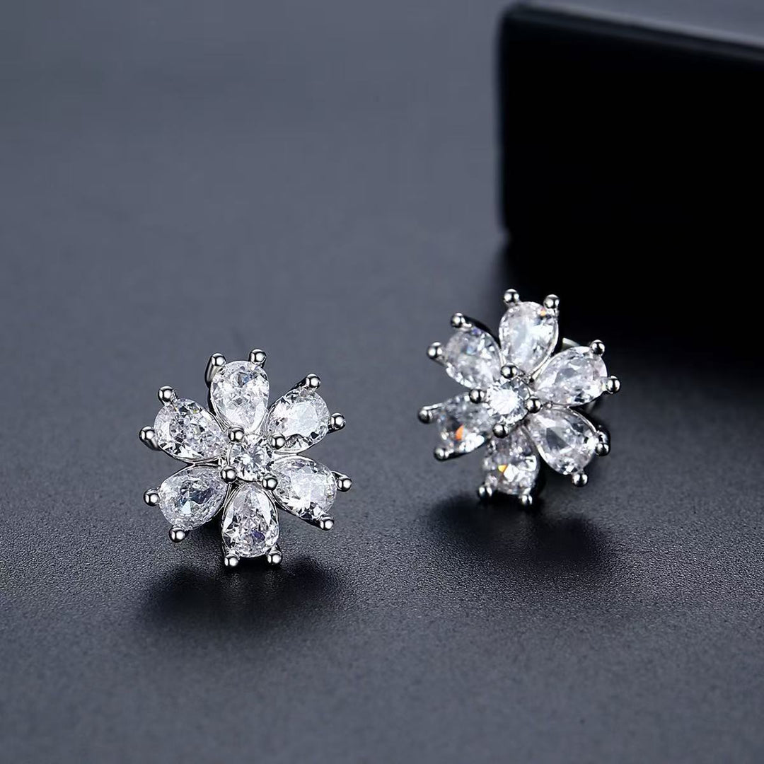 Pear Cut Diamond Flower Stud Earrings Floral Earrings for Women