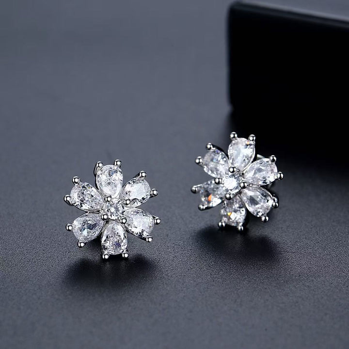 Pear Cut Diamond Flower Stud Earrings Floral Earrings for Women