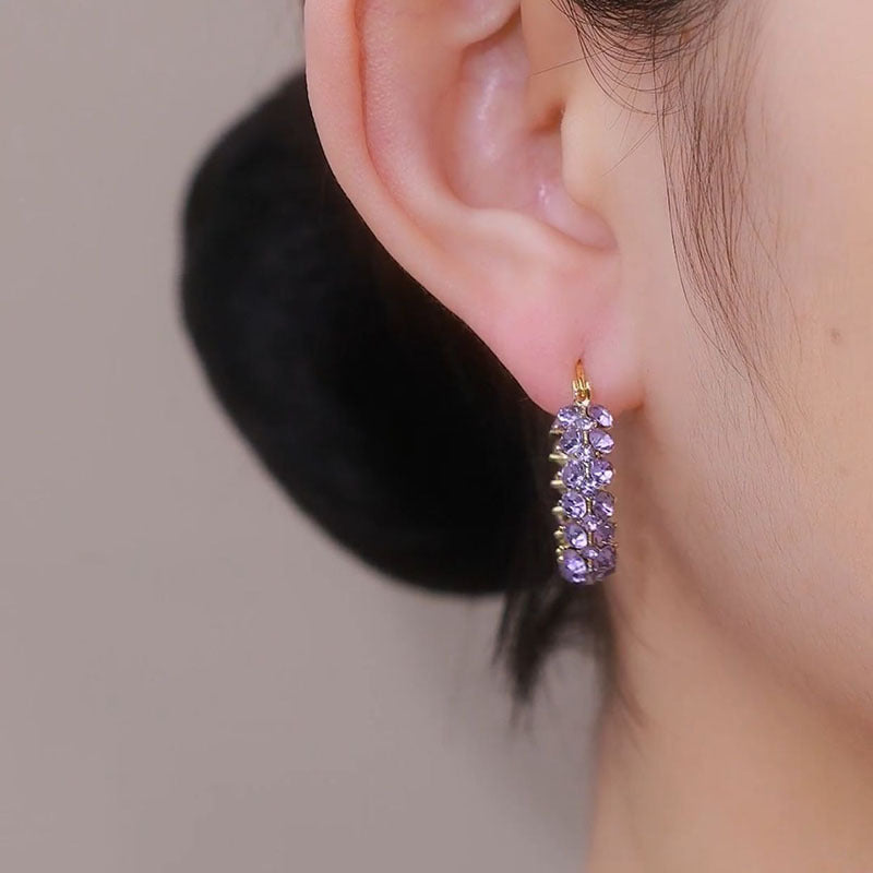 Vintage Gold Hoop Earrings with Purple Crystals
