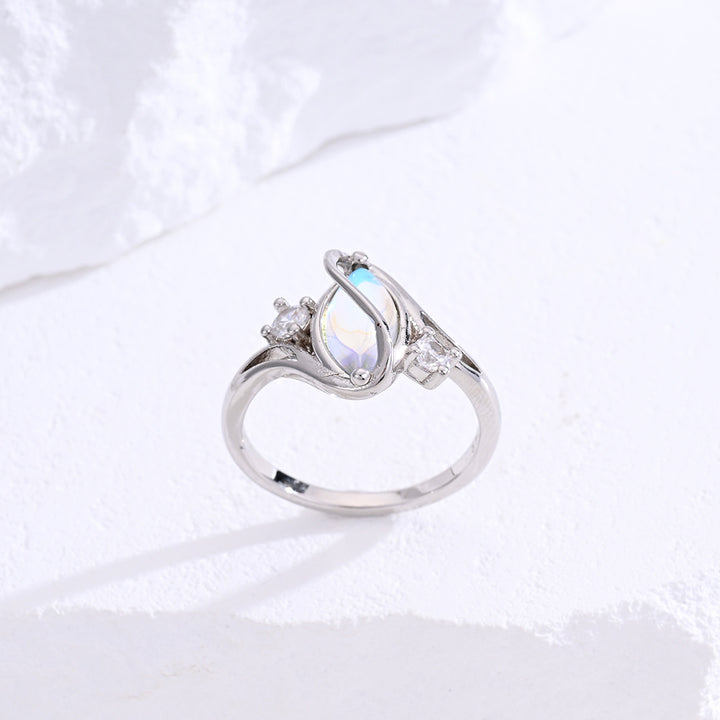 S925 Sterling Silver Marquise Moonstone Ring With Diamond Accents Twisted Wave Band Ring For Women