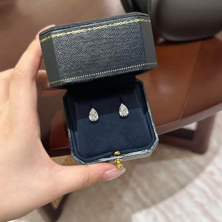 Pear Cut Diamond Stud Earrings Minimalist Teardrop Sparkle Earrings for Women
